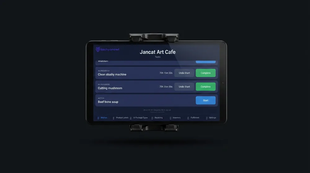The tablet running the app - the system of record